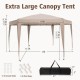 Extra large 13 x 11.5 ft khaki pop-up canopy tent with adjustable height, suitable for 6-8 people, ideal for outdoor.