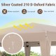 Close-up of the 210D oxford fabric of a khaki pop-up canopy tent, showcasing its water-resistant and sun-proof features.