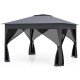 Gray 11 x 11 ft pop-up gazebo with mesh netting and double roof, ideal for outdoor events and protection from the sun.