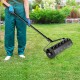 Manual lawn aerator with 27 galvanized steel spikes, 21-inch width, designed for effective soil loosening and plant.