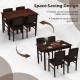 5-piece dining set featuring a brown table and 4 chairs with rubber wood legs, ideal for small dining rooms.