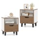 Nightstand set of 2 featuring a white and wood design, with a drawer and open shelf for bedroom storage.