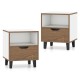 Nightstand set of 2 in white and wood finish, featuring a drawer and open shelf for bedroom storage.