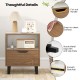 Nightstand with open storage shelf and drawer, featuring a unique color blocking design and sturdy metal legs for.