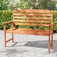 Wooden garden bench featuring a slatted backrest and sturdy legs, ideal for front porches and outdoor gatherings.