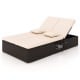 Patio double chaise lounge with beige cushions and reinforced metal frame, ideal for backyard and poolside comfort.