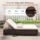 Patio double chaise lounge with beige cushions, featuring 6-level adjustable backrests and folding side trays for.