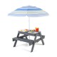 Kids picnic table set in gray with removable bins and adjustable umbrella, perfect for outdoor play and activities.