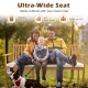 Outdoor 3-seat wood bench with soft cushion, extra-wide design, and durable acacia wood for garden relaxation.