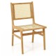 Rattan dining chair featuring a natural cane woven backrest and sturdy teak wood frame for stylish and durable seating.