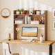 Desktop bookshelf hutch with 6 shelves in natural finish, ideal for displaying photos and organizing essentials.