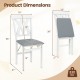 Dimensions of a white folding wooden dining chair with faux leather upholstery, ideal for small spaces, supports 330.