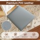 Gray PVC leather seat of a folding wooden dining chair, waterproof and easy to clean, ideal for small spaces.