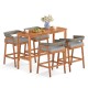 Patio counter height bar set with 4 cushioned barstools, made of acacia wood and PE rattan, perfect for outdoor.
