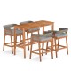 5-piece patio counter height bar set featuring solid acacia wood and 4 cushioned barstools for outdoor gatherings.