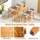 Patio counter height bar set featuring a solid acacia wood table and four cushioned barstools for outdoor gatherings.