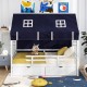 Twin house bed with navy tent and two storage drawers, featuring a solid wood frame for kids' themed bedroom.