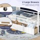 Twin house bed with tent and two large storage drawers for kids, featuring smooth rolling casters and a chic white.