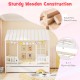 Twin size house bed with roof and trundle, solid pine wood frame, and decorative window for imaginative kids' room.