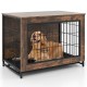 Dog crate furniture with double lockable doors, removable tray, and a durable metal frame, ideal as an end table.