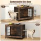 Dog crate furniture with customizable side door, double lockable doors, and removable pull-out tray for versatile use.