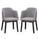 Set of 2 modern dining chairs with curved backrests in grey velvet upholstery, perfect for dining or relaxing.