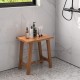 Teak shower stool with solid wood legs, 18" height, ideal for shaving legs and spa use in bathrooms or balconies.