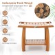 2-tier teak wood shower bench with curved seat and handles, featuring a ventilated surface and sturdy design for.