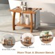 2-tier teak wood shower bench with curved seat, stainless steel handles, perfect for bathrooms or as a small side table.