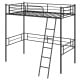 Twin size loft bed frame in black with ladder and guardrails, ideal for maximizing space and ensuring safety.