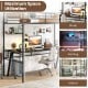 Twin size loft bed in black with 61" under bed space, ideal for study, gaming, or leisure activities.