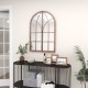 Arched window pane mirror with rustic wooden frame, ideal for living room or entryway, enhancing light and space.