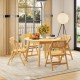 Bright and inviting dining scene featuring a round table with natural rattan cane folding chairs, perfect for stylish.