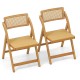 Set of 2 natural rattan cane folding dining chairs with rotatable backrests for optimal comfort and space-saving design.
