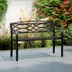 Black garden bench with curved armrests and backrest, featuring a 42-inch seating area for outdoor patios or gardens.