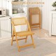 Natural rattan cane folding dining chair with rotatable backrest, ideal for space-saving in kitchen or dining room.