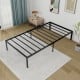 Heavy-duty metal platform bed frame with sturdy iron construction and spacious under-bed storage for organized bedrooms.