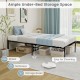 14-inch heavy-duty metal platform bed frame with ample under-bed storage space for shoes and suitcases, easy to clean.