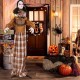 Halloween animatronic haunted woman with pop-up head, flashing eyes, and spooky sounds for home or party decor.