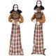 Haunted woman animatronic with pop-up head, flashing eyes, and control button for Halloween decor and spooky.
