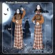 Haunted woman animatronic with pop-up head, 5.8 ft tall, featuring flashing eyes and sound activation for Halloween.