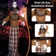 Life-size Halloween animatronic woman with pop-up head, flexible arms, and flashing eyes for a spooky party experience.