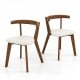 Set of 2 walnut wood dining chairs with padded seats and unique curved backrests for versatile home use.