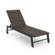 PE wicker patio chaise lounge chair with adjustable backrest and wheels, perfect for poolside and backyard relaxation.