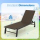 Dimensions of the PE wicker patio chaise lounge chair with wheels, adjustable backrest, and 400 lbs weight capacity.