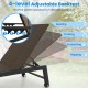 Adjustable backrest of PE wicker patio chaise lounge chair, perfect for sunbathing, reading, or napping by the poolside.