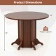 Round dining table with pedestal base, walnut finish, 42" diameter, sturdy pine wood frame, suitable for 4-6 people.