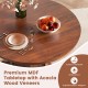 Round dining table with pedestal base, made of waterproof MDF and acacia wood veneers, perfect for 4-6 people.