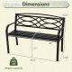 Garden bench with curved armrests, black metal frame, 42-inch seating, supports 660 lbs, ideal for patios or gardens.