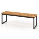 Backless patio dining bench with slatted acacia wood seat and sturdy powder-coated metal legs for indoor and outdoor.